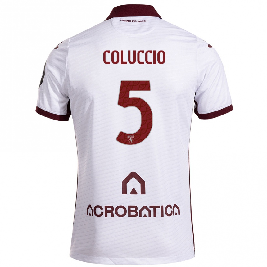 Kids Football Francesca Coluccio #5 White Maroon Away Jersey 2024/25 T-Shirt