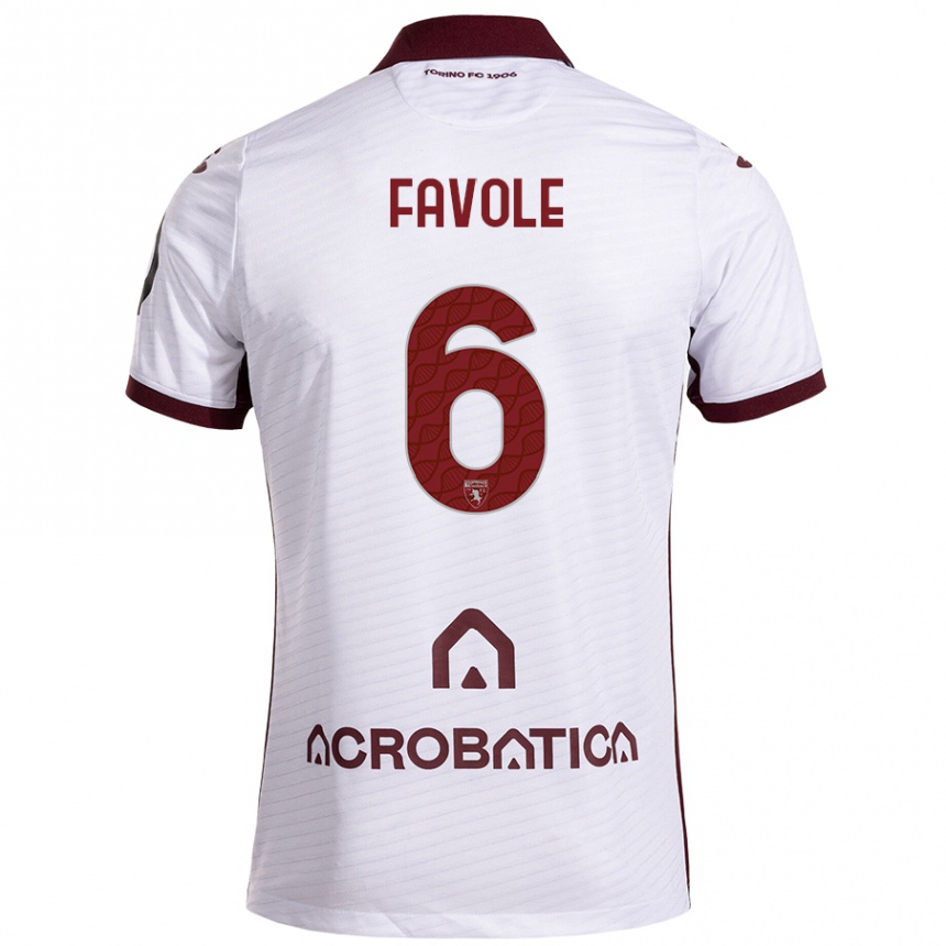 Kids Football Stefania Favole #6 White Maroon Away Jersey 2024/25 T-Shirt