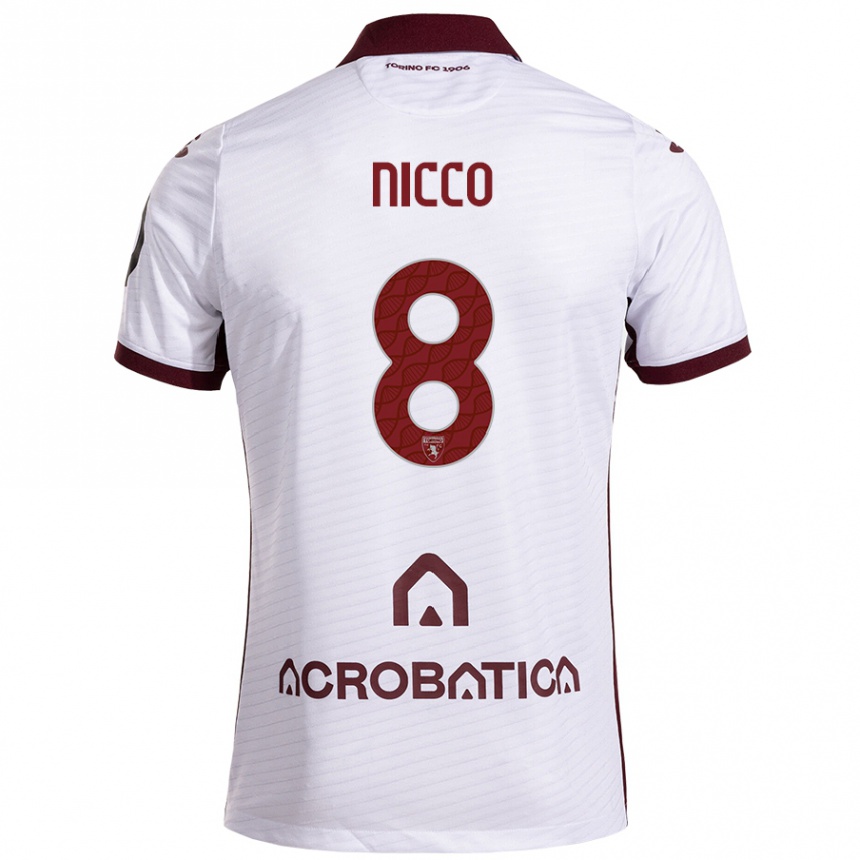 Kids Football Giada Nicco #8 White Maroon Away Jersey 2024/25 T-Shirt