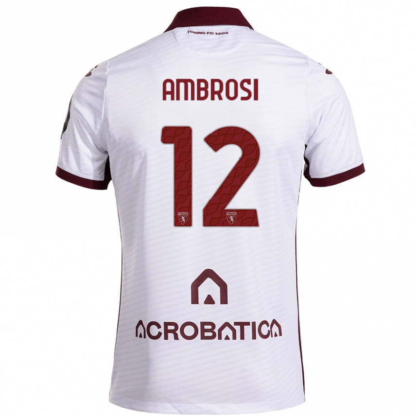 Kids Football Martina Ambrosi #12 White Maroon Away Jersey 2024/25 T-Shirt