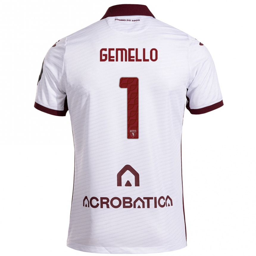 Kids Football Luca Gemello #1 White Maroon Away Jersey 2024/25 T-Shirt