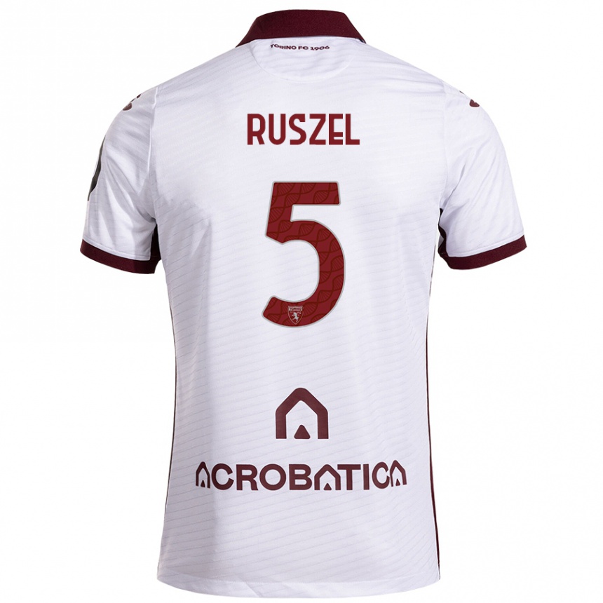 Kids Football Marcel Ruszel #5 White Maroon Away Jersey 2024/25 T-Shirt