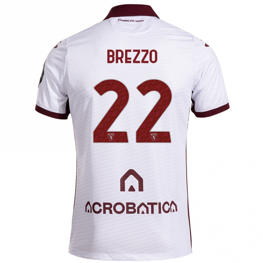 Kids Football Matteo Brezzo #22 White Maroon Away Jersey 2024/25 T-Shirt