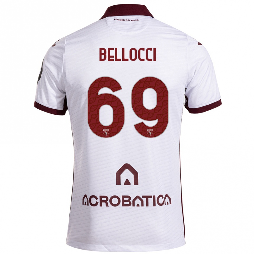 Kids Football Andrea Bellocci #69 White Maroon Away Jersey 2024/25 T-Shirt