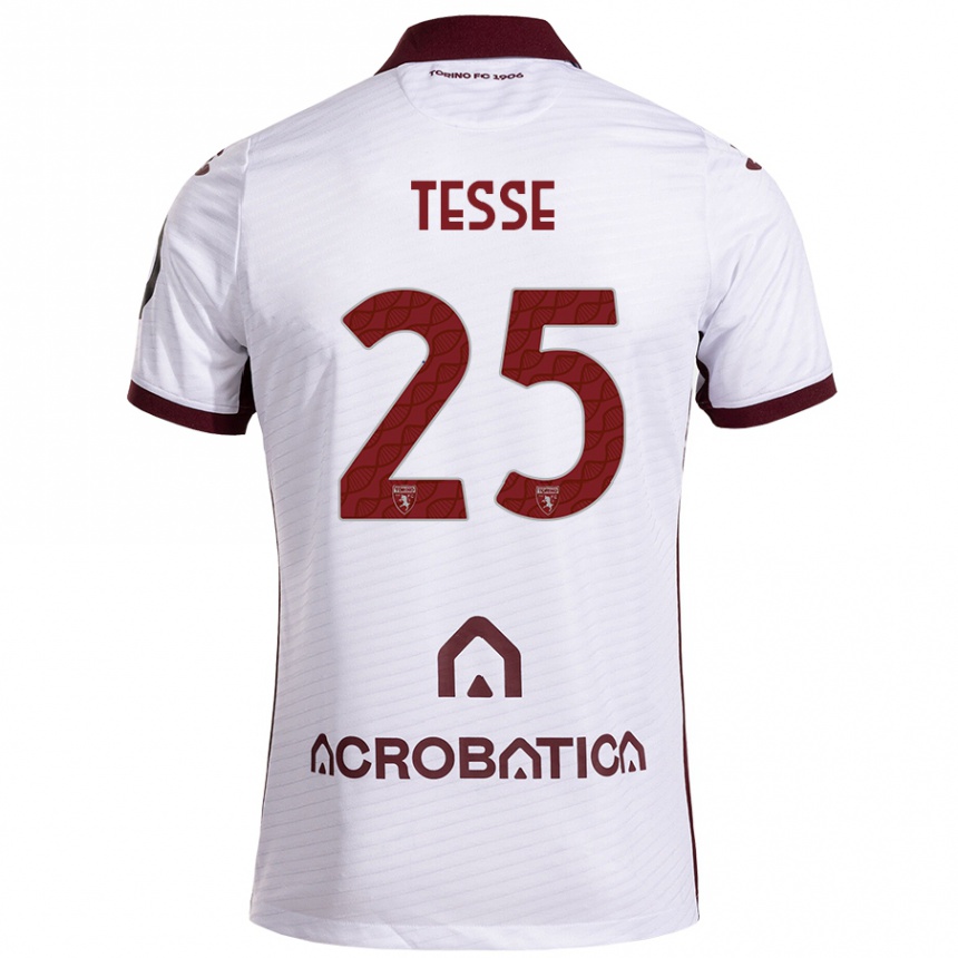 Kids Football Manuela Tesse #25 White Maroon Away Jersey 2024/25 T-Shirt