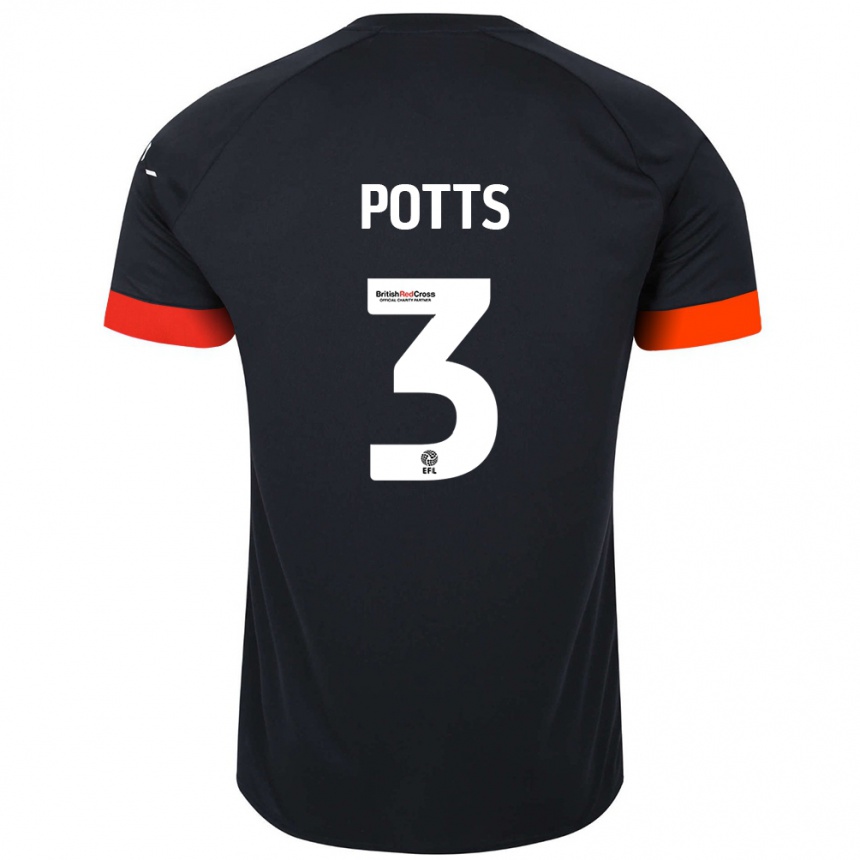 Kids Football Dan Potts #3 Black Orange Away Jersey 2024/25 T-Shirt