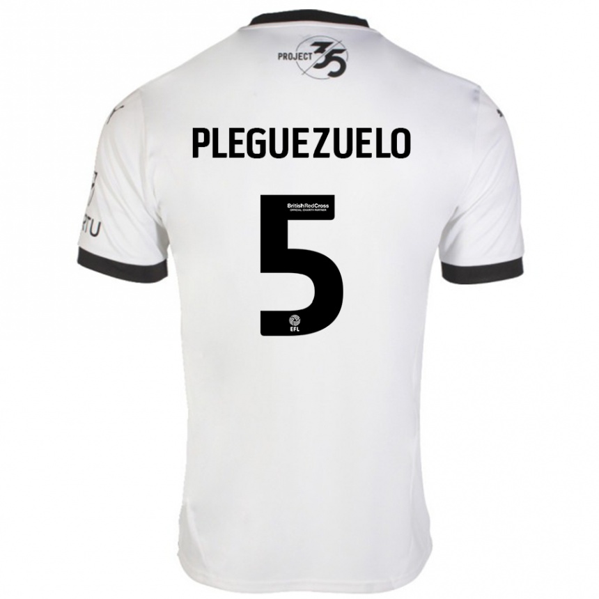 Kids Football Julio Pleguezuelo #5 White Black Away Jersey 2024/25 T-Shirt