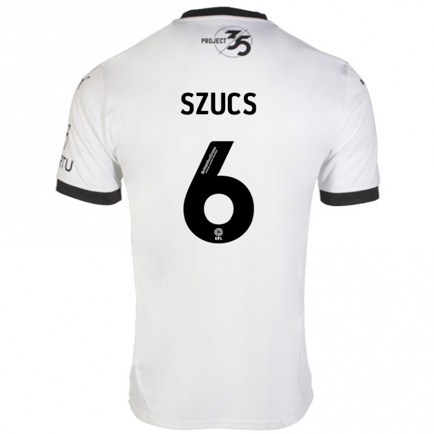 Kids Football Kornél Szűcs #6 White Black Away Jersey 2024/25 T-Shirt