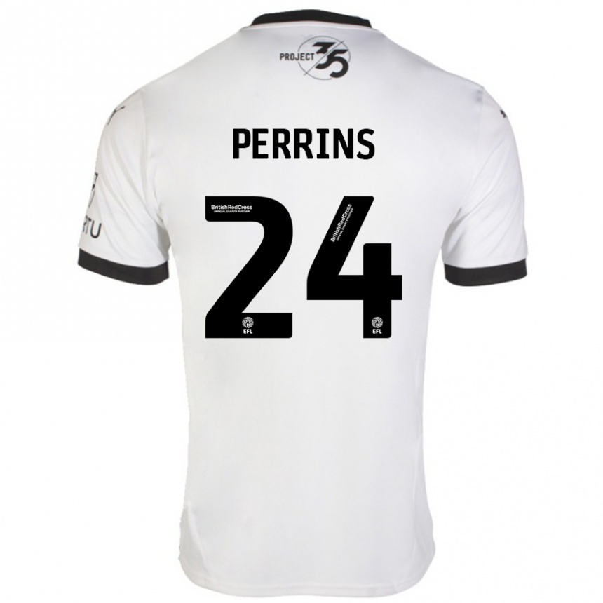 Kids Football Grace Perrins #24 White Black Away Jersey 2024/25 T-Shirt