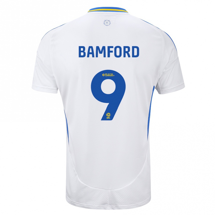 Men Football Patrick Bamford #9 White Blue Home Jersey 2024/25 T-Shirt