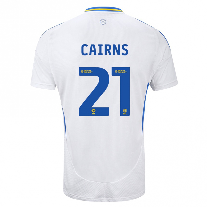 Men Football Alex Cairns #21 White Blue Home Jersey 2024/25 T-Shirt