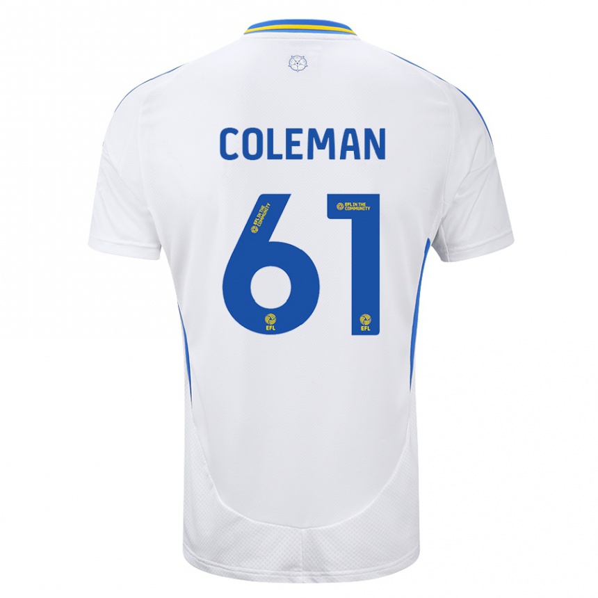 Men Football Cian Coleman #61 White Blue Home Jersey 2024/25 T-Shirt