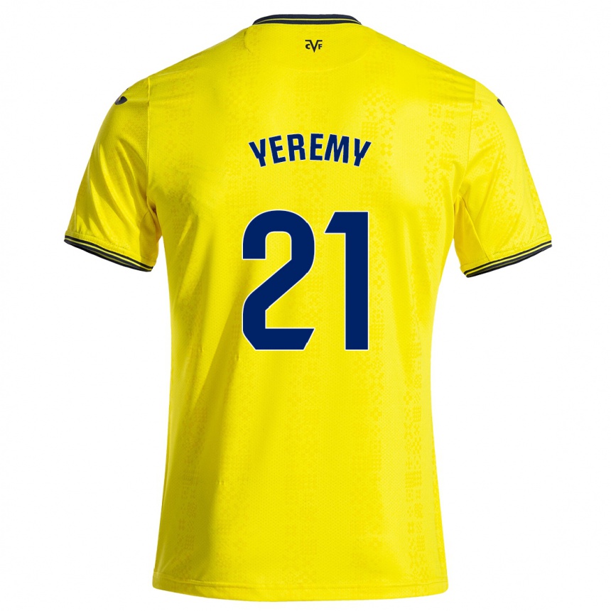 Men Football Yéremy Pino #21 Yellow Black Home Jersey 2024/25 T-Shirt