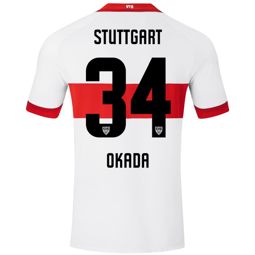 Men Football Rei Okada #34 White Red Home Jersey 2024/25 T-Shirt