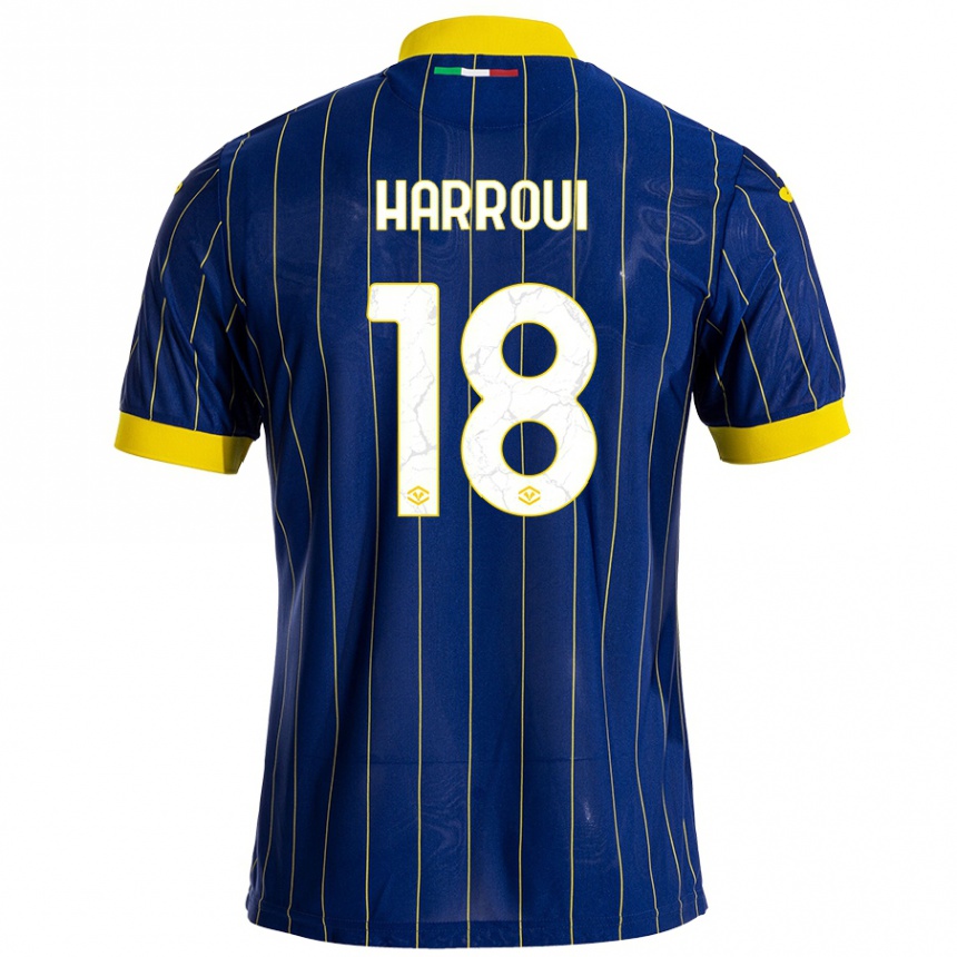 Men Football Abdou Harroui #18 Blue Yellow Home Jersey 2024/25 T-Shirt