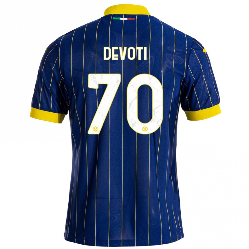 Men Football Andrea Devoti #70 Blue Yellow Home Jersey 2024/25 T-Shirt