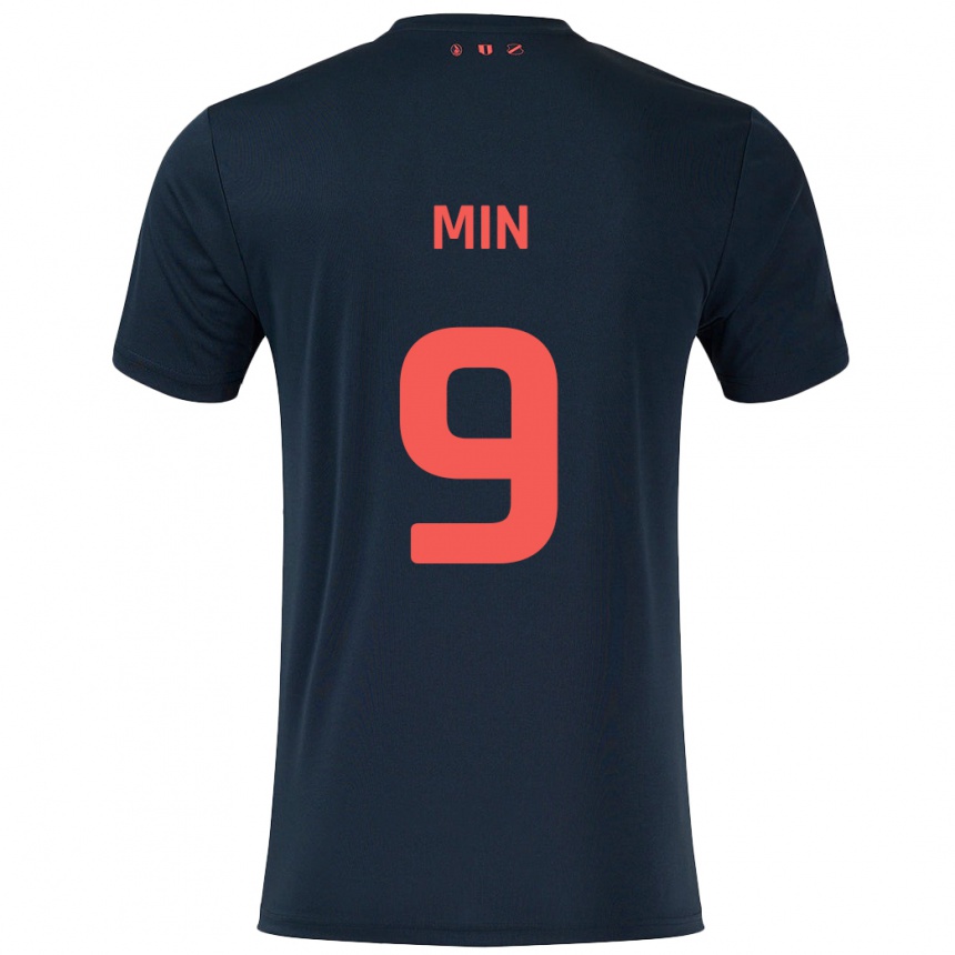 Men Football David Min #9 Black Red Away Jersey 2024/25 T-Shirt