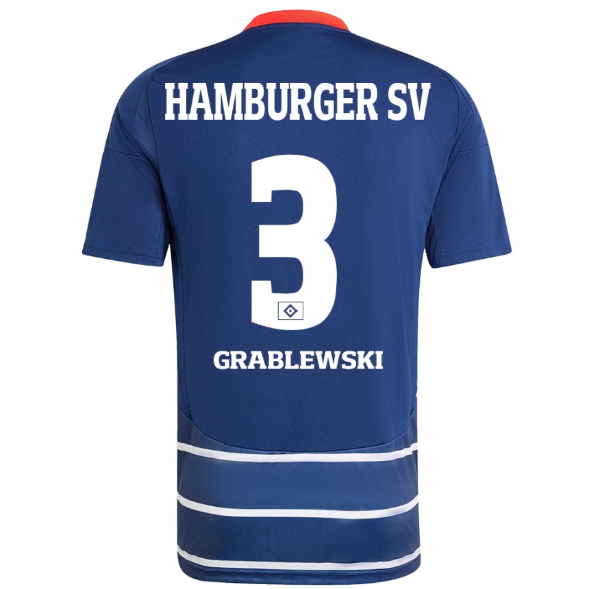 Men Football Max Grablewski #3 Dark Blue Away Jersey 2024/25 T-Shirt