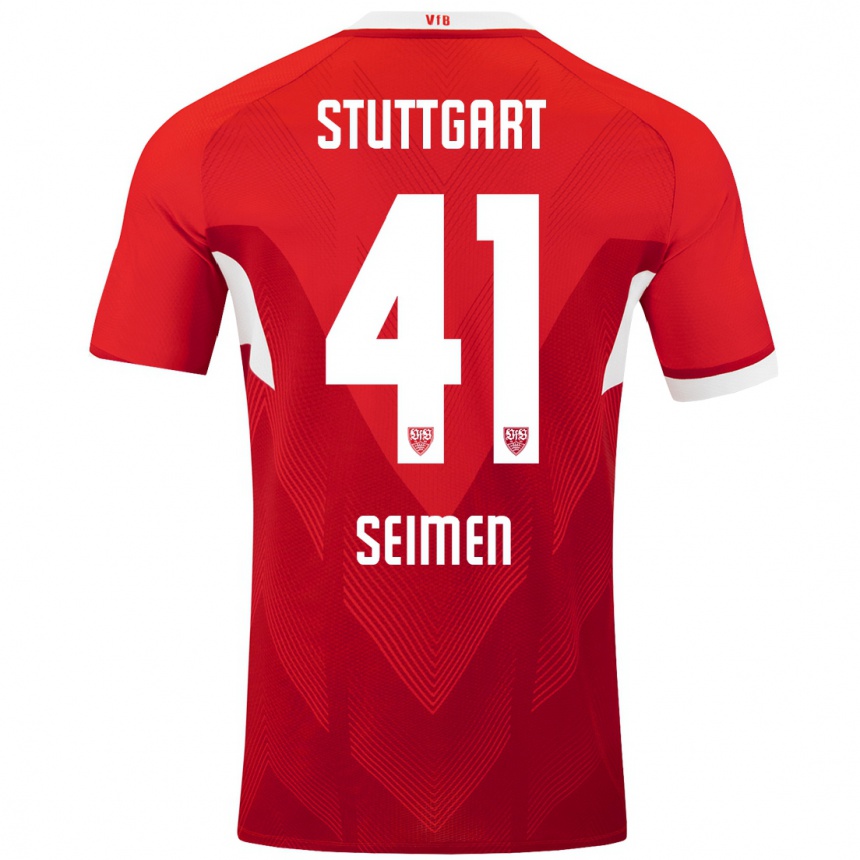 Men Football Dennis Seimen #41 Red White Away Jersey 2024/25 T-Shirt