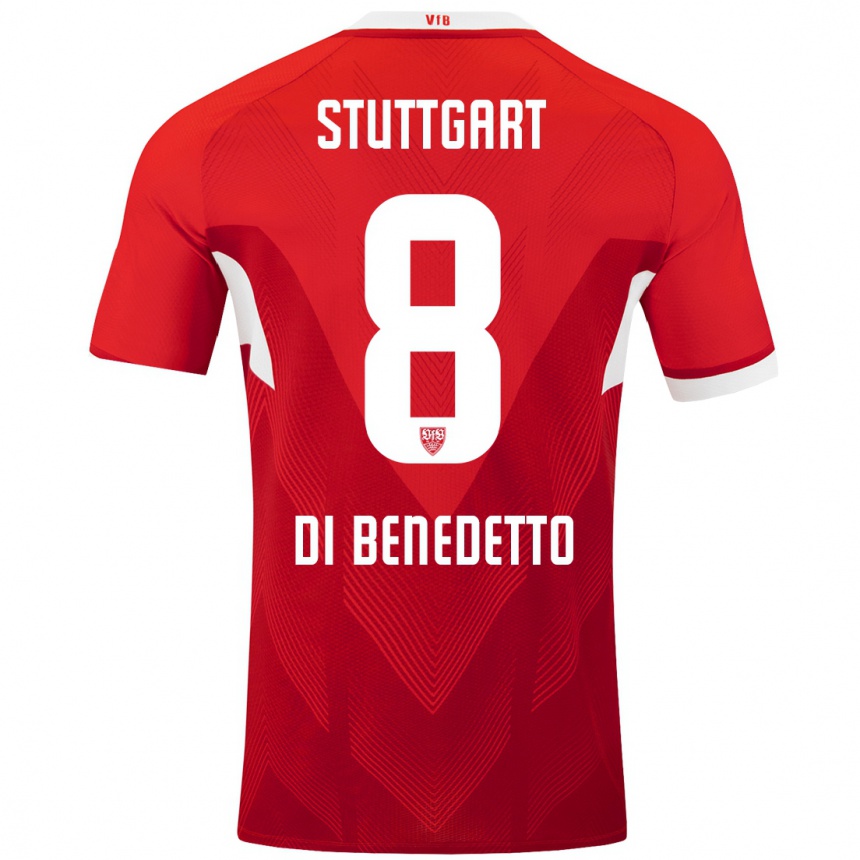 Men Football Samuele Di Benedetto #8 Red White Away Jersey 2024/25 T-Shirt