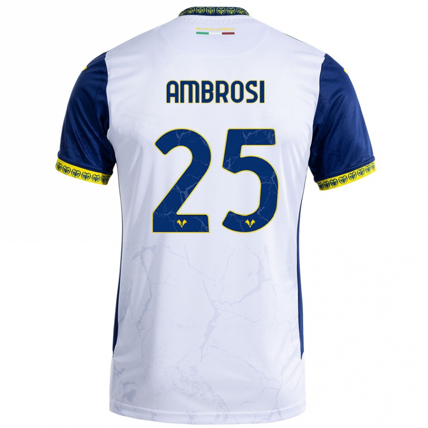 Men Football Caterina Ambrosi #25 White Blue Away Jersey 2024/25 T-Shirt