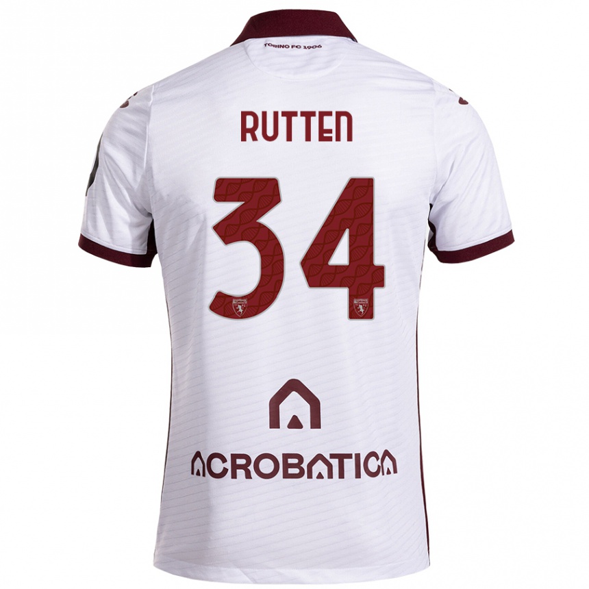 Men Football Jill Rutten #34 White Maroon Away Jersey 2024/25 T-Shirt