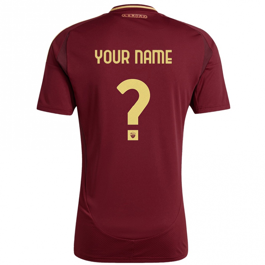 Women Football Your Name #0 Red Brown Gold Home Jersey 2024/25 T-Shirt