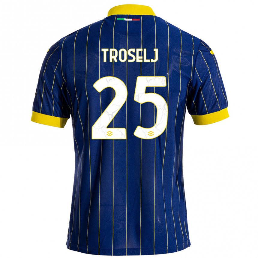 Women Football Ethan Troselj #25 Blue Yellow Home Jersey 2024/25 T-Shirt