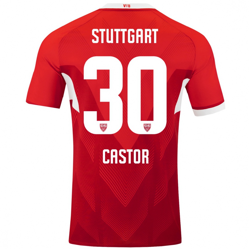 Women Football Joy Castor #30 Red White Away Jersey 2024/25 T-Shirt