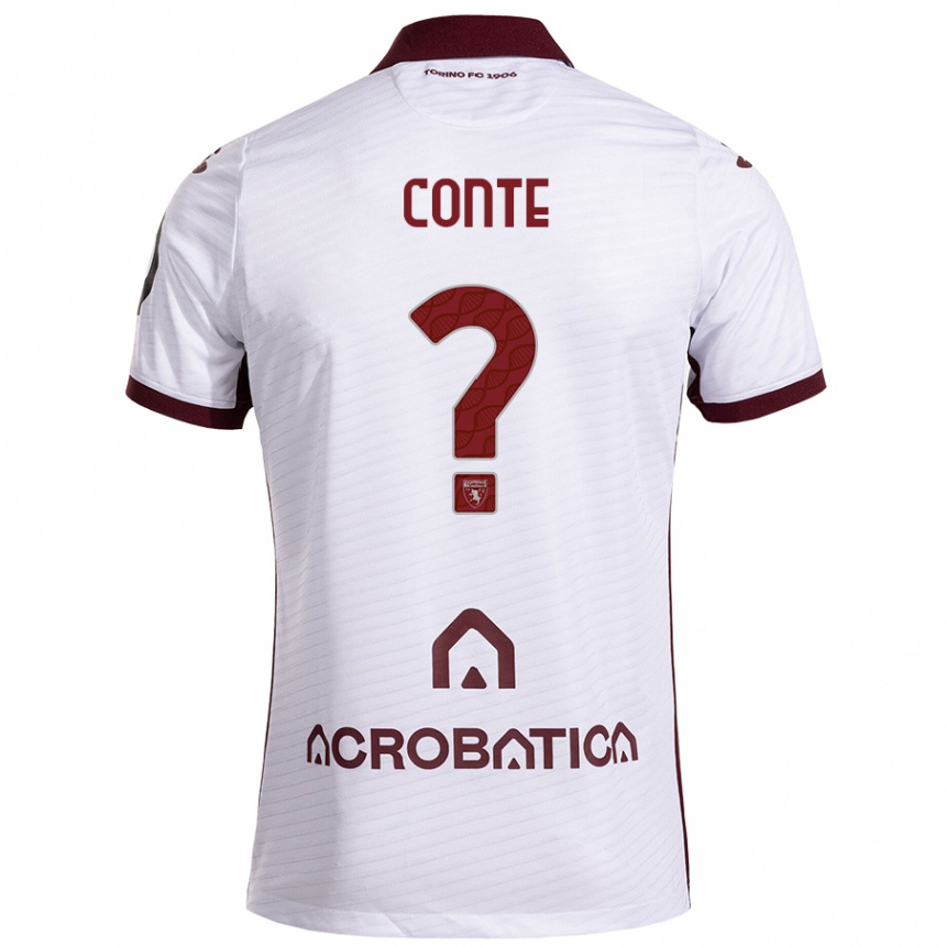 Women Football Gioele Conte #0 White Maroon Away Jersey 2024/25 T-Shirt