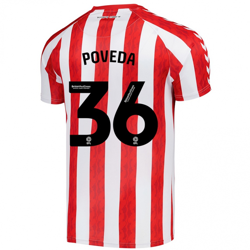 Kids Football Ian Poveda #36 Red White Home Jersey 2024/25 T-Shirt