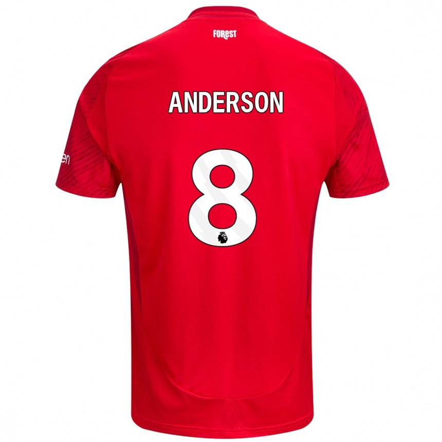 Kids Football Elliot Anderson #8 Red White Home Jersey 2024/25 T-Shirt