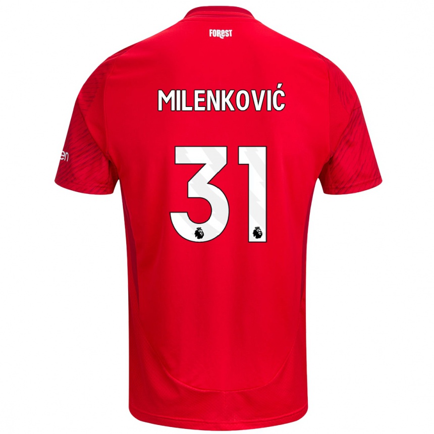 Kids Football Nikola Milenković #31 Red White Home Jersey 2024/25 T-Shirt