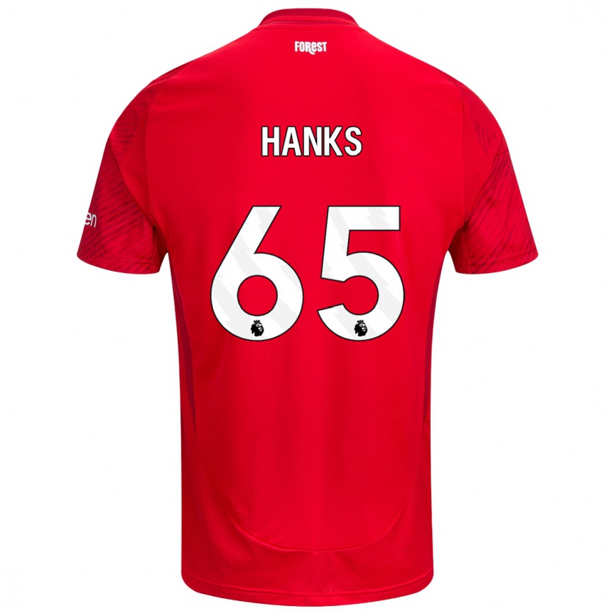 Kids Football Justin Hanks #65 Red White Home Jersey 2024/25 T-Shirt