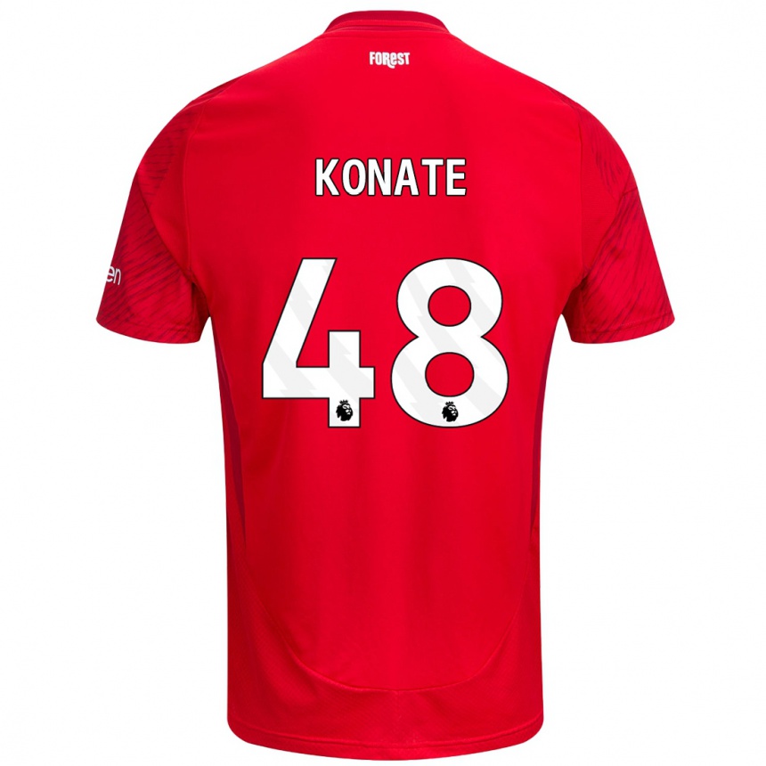 Kids Football Ateef Konaté #48 Red White Home Jersey 2024/25 T-Shirt