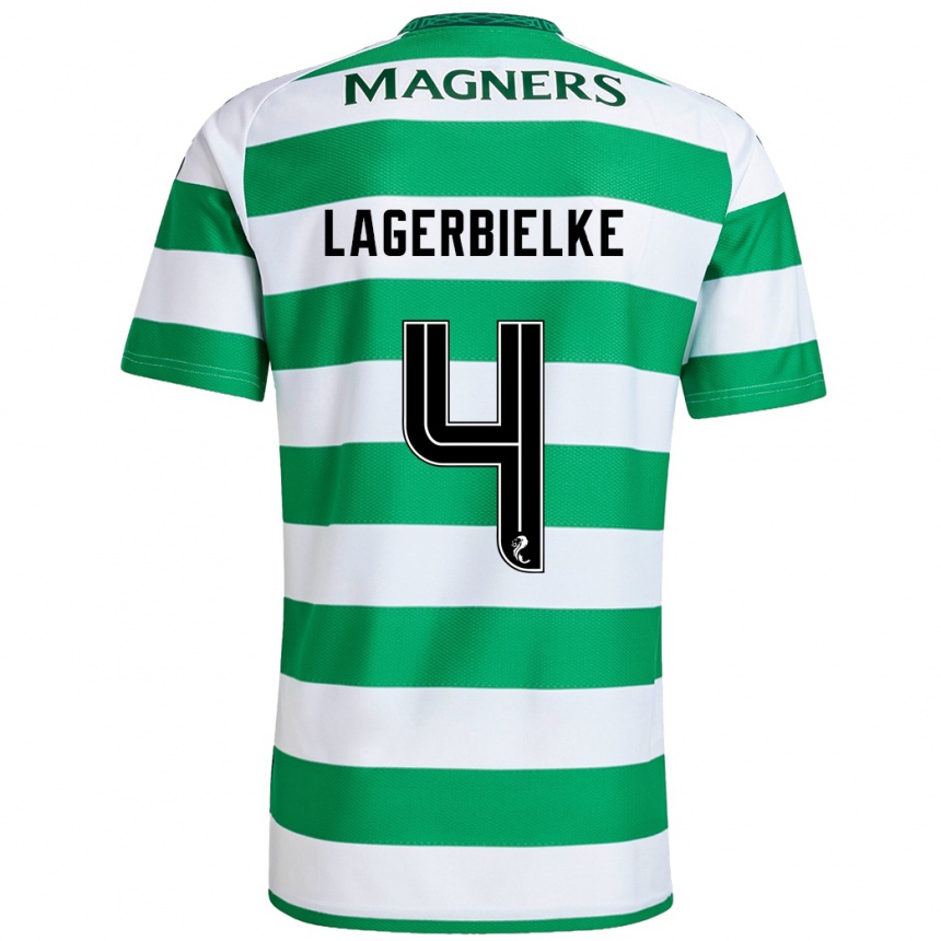 Kids Football Gustaf Lagerbielke #4 Green White Home Jersey 2024/25 T-Shirt