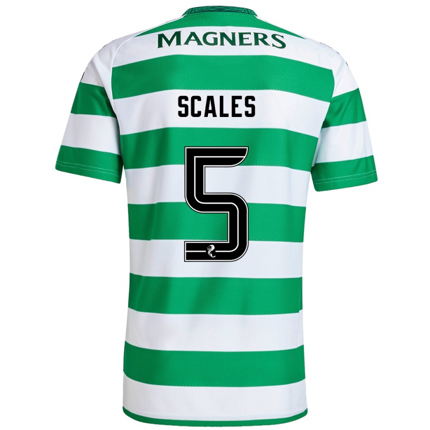 Kids Football Liam Scales #5 Green White Home Jersey 2024/25 T-Shirt