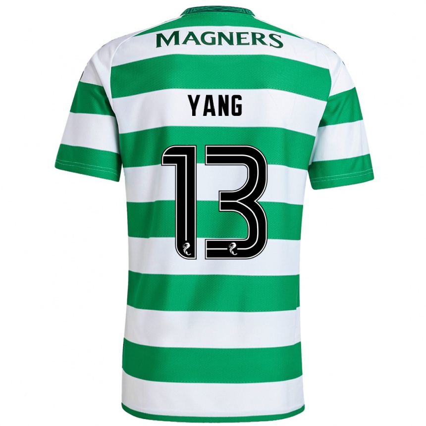 Kids Football Hyun-Jun Yang #13 Green White Home Jersey 2024/25 T-Shirt