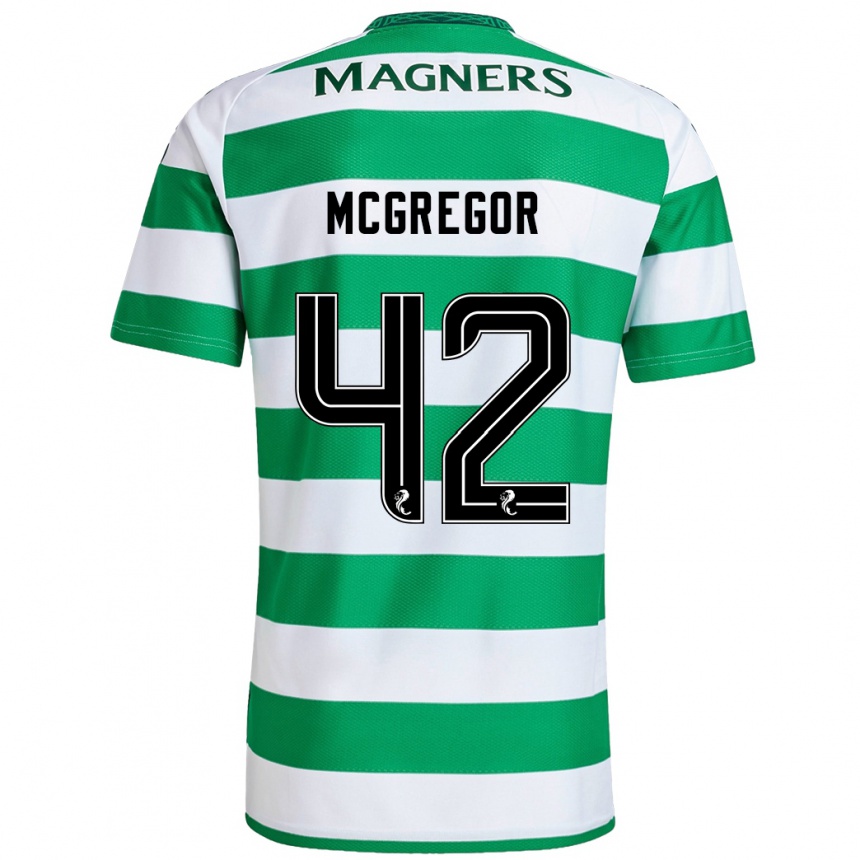 Kids Football Callum Mcgregor #42 Green White Home Jersey 2024/25 T-Shirt