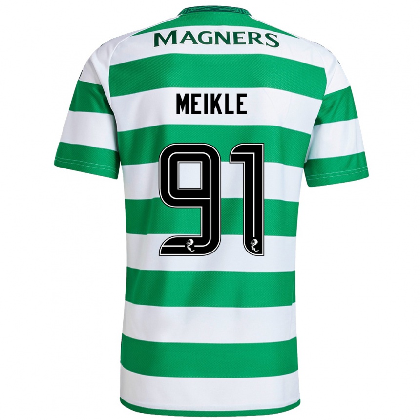 Kids Football Jamie Meikle #91 Green White Home Jersey 2024/25 T-Shirt