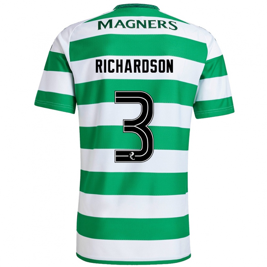 Kids Football Amy Richardson #3 Green White Home Jersey 2024/25 T-Shirt