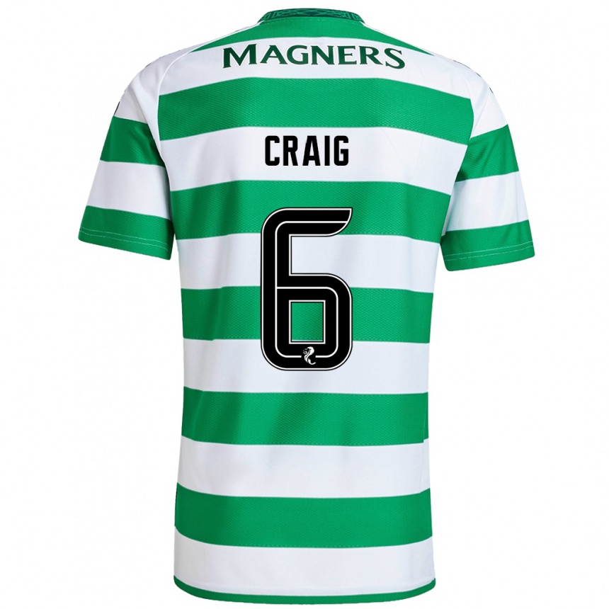 Kids Football Chloe Craig #6 Green White Home Jersey 2024/25 T-Shirt