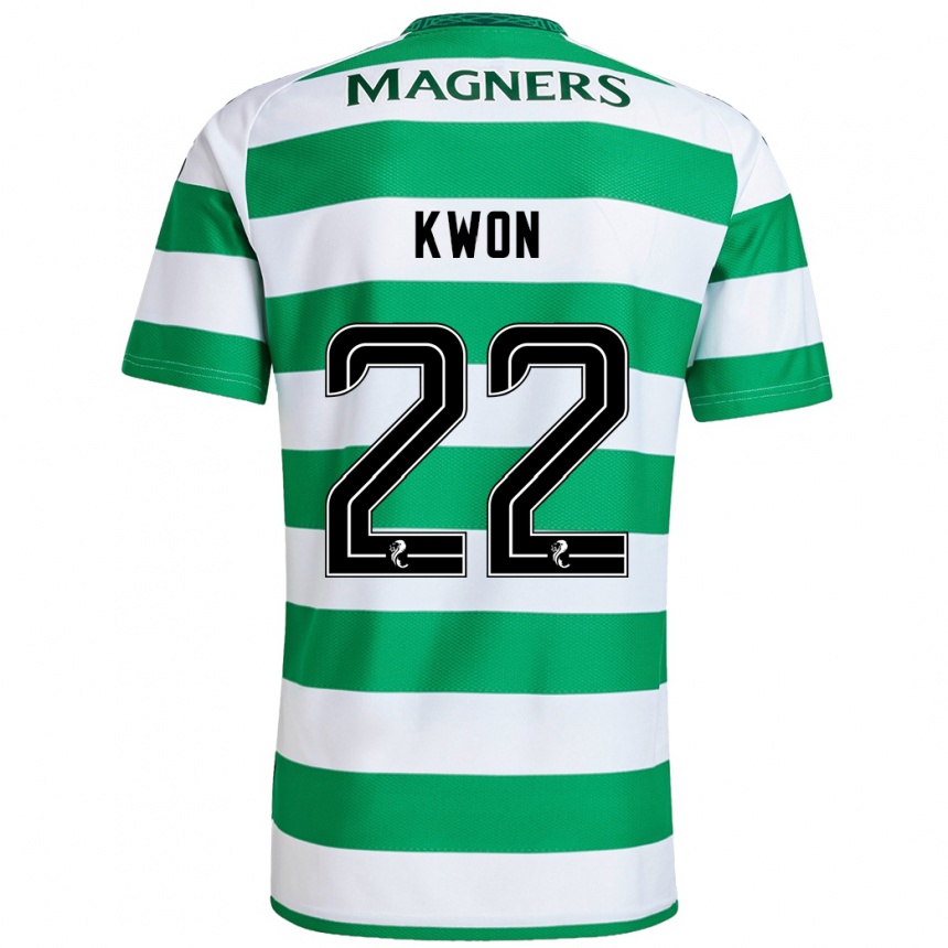 Kids Football Hyeok-Kyu Kwon #22 Green White Home Jersey 2024/25 T-Shirt