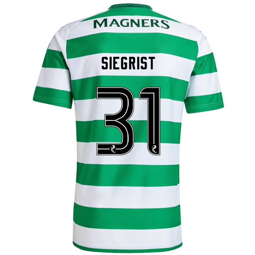 Kids Football Benjamin Siegrist #31 Green White Home Jersey 2024/25 T-Shirt