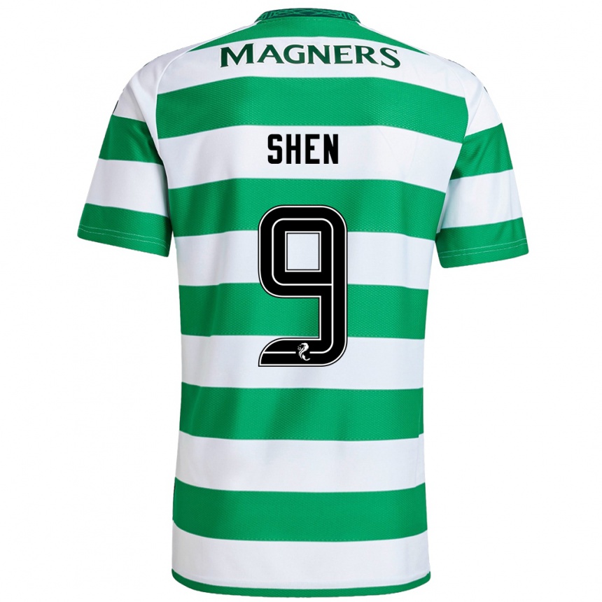 Kids Football Shen Mengyu #9 Green White Home Jersey 2024/25 T-Shirt