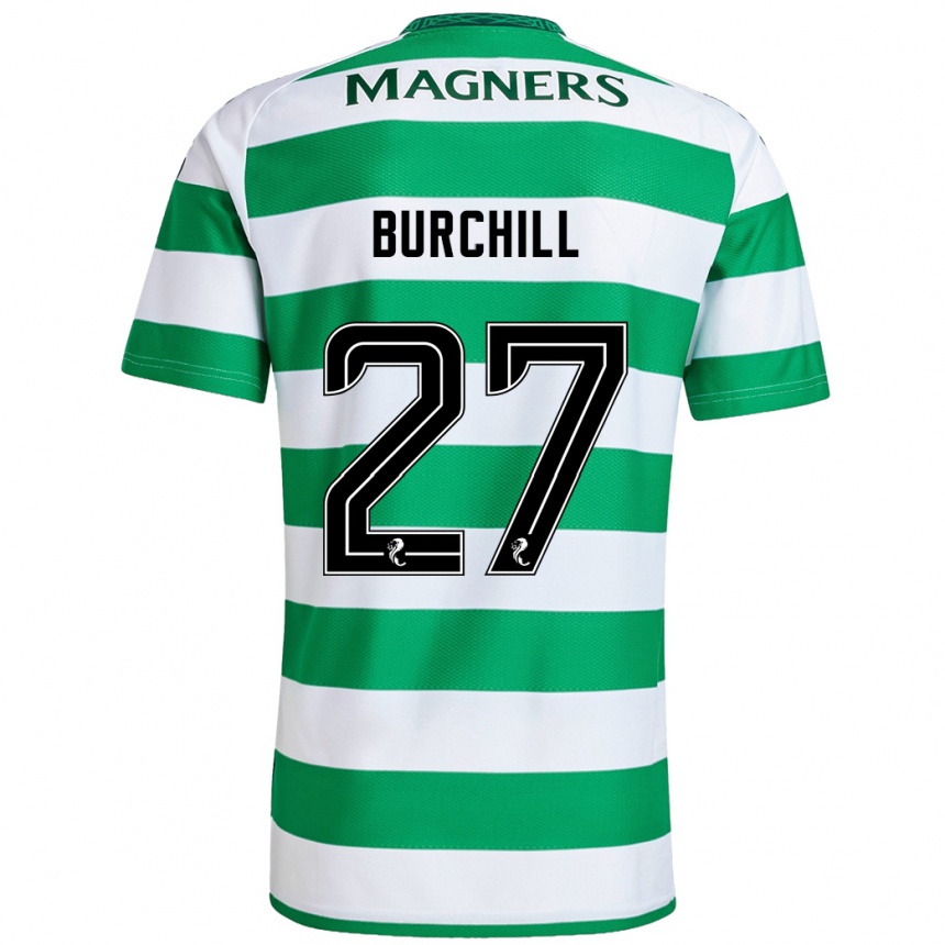 Kids Football Tiree Burchill #27 Green White Home Jersey 2024/25 T-Shirt