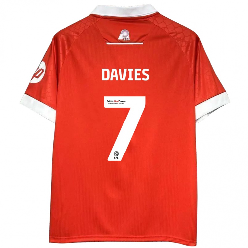 Kids Football Jordan Davies #7 Red White Home Jersey 2024/25 T-Shirt