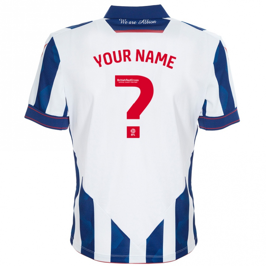 Kids Football Your Name #0 White Dark Blue Home Jersey 2024/25 T-Shirt