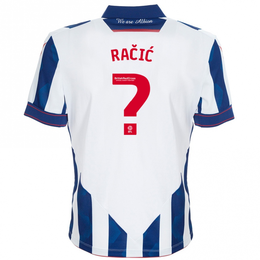 Kids Football Uroš Račić #0 White Dark Blue Home Jersey 2024/25 T-Shirt