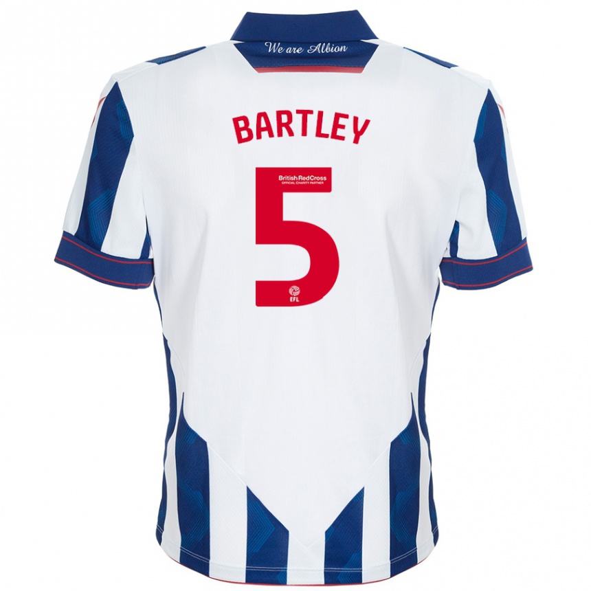 Kids Football Kyle Bartley #5 White Dark Blue Home Jersey 2024/25 T-Shirt